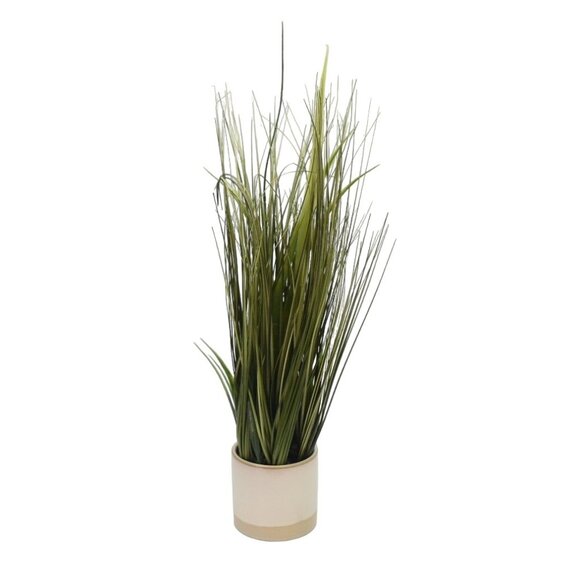 Artificial Grass Plant In Beige & White Ceramic Pot Modern Home Decor - Picture 3 of 6